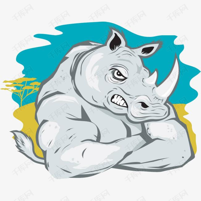 手绘卡通犀牛生气的犀牛免扣