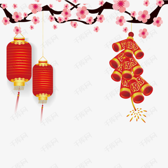 卡通创意春节海报装饰的素材免抠海报装饰灯笼鞭炮新年喜庆春节海报