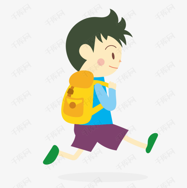 背书包上学的卡通男孩的素材免抠跑着动作卡通人物男孩双肩包