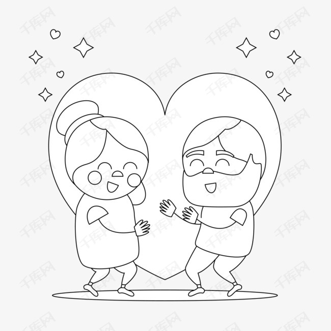 爱心背景老人简笔画
