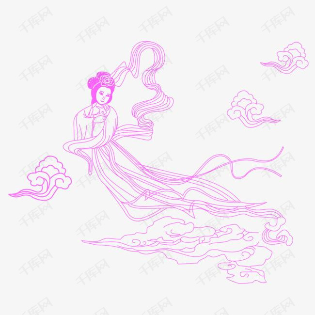 手绘线描嫦娥仙子的素材免抠手绘线条白描嫦娥仙子广寒宫