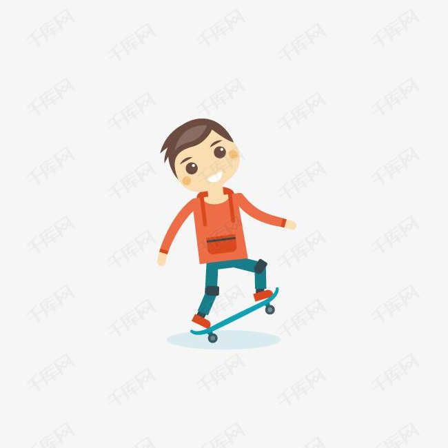 玩滑板的卡通男孩