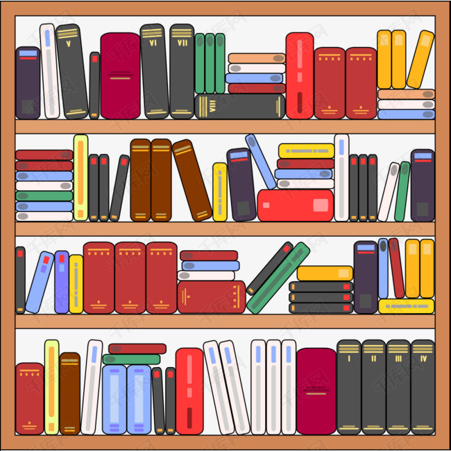 卡通图书馆书架的素材免抠书籍书架排列整理图书馆知识
