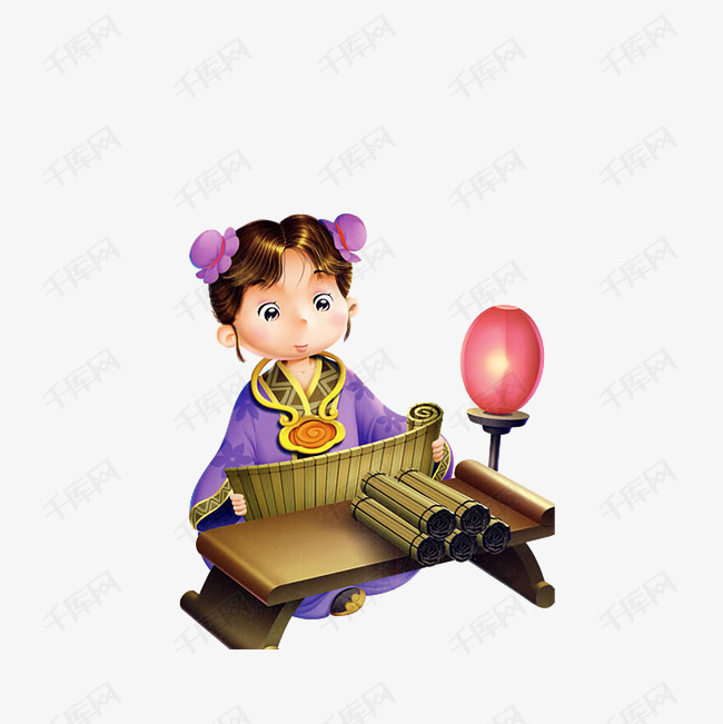 卡通挑灯夜读的古代女孩素材的素材免抠古人看书挑灯夜读古代女孩手拿
