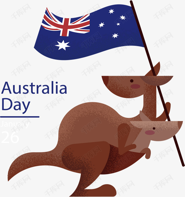 可爱拿着国旗的袋鼠的素材免抠矢量png袋鼠可爱袋鼠澳大利亚澳大利亚