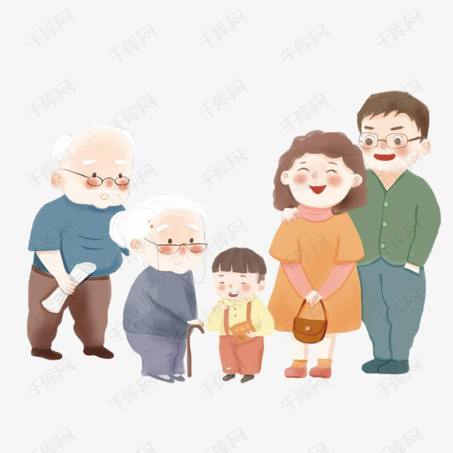 手绘家庭日可爱插画一家人