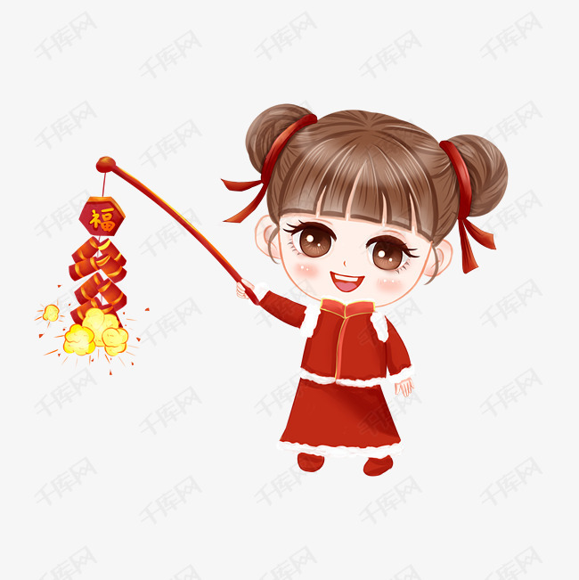 春节放爆竹的小女生png免抠图素材图片免费下载_高清