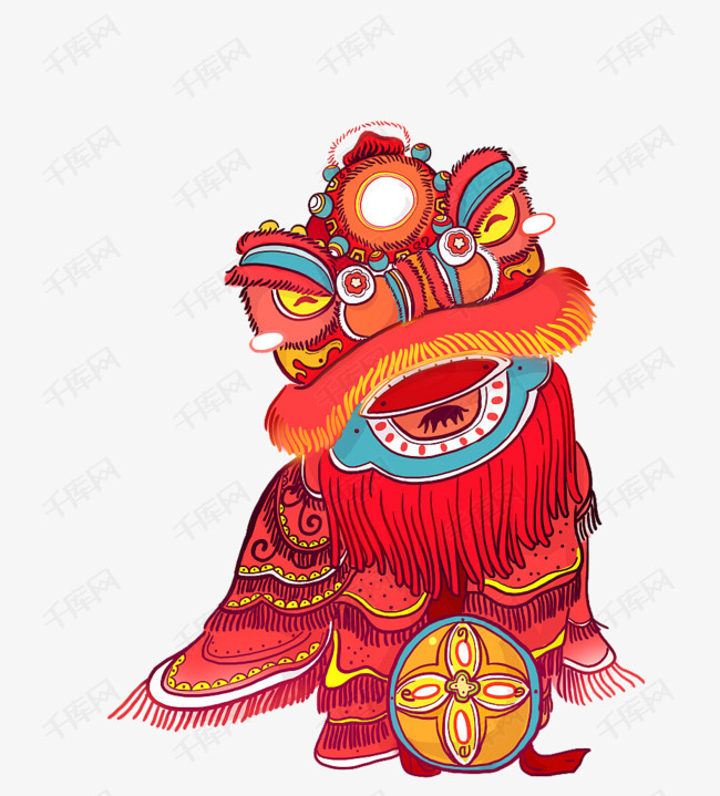 大头娃娃逗红醒狮的素材免抠中国文化传统文化舞狮绣球手工艺刺绣工艺