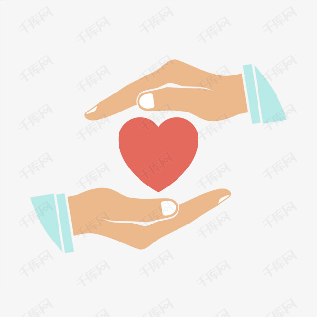卡通彩绘风格手捧爱心手型矢量图案
