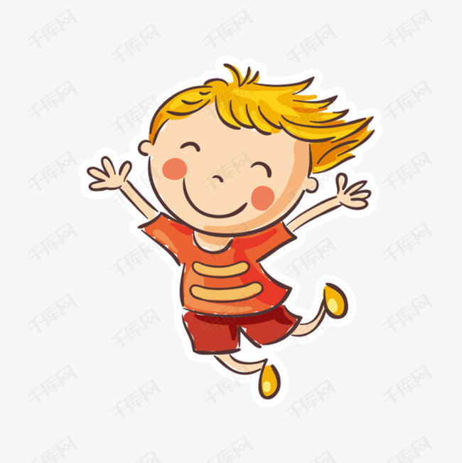 卡通快乐跳跃的男孩的素材免抠儿童生活节男孩人物设计手绘跳跃笑容