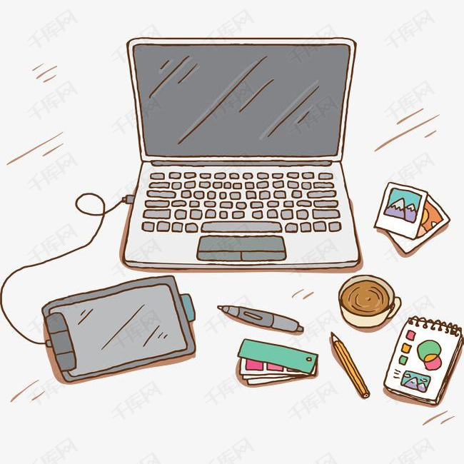 手绘翻开的笔记本电脑