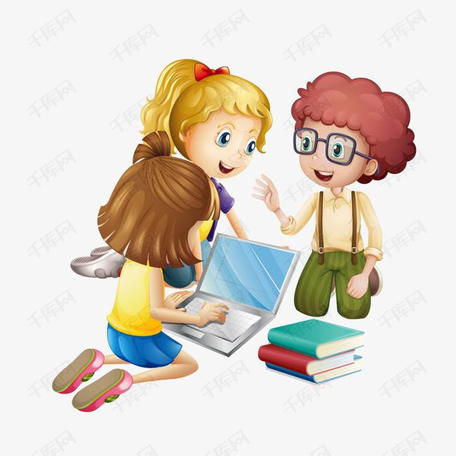 交谈的学生的素材免抠交谈的女孩卡通电脑书籍课本
