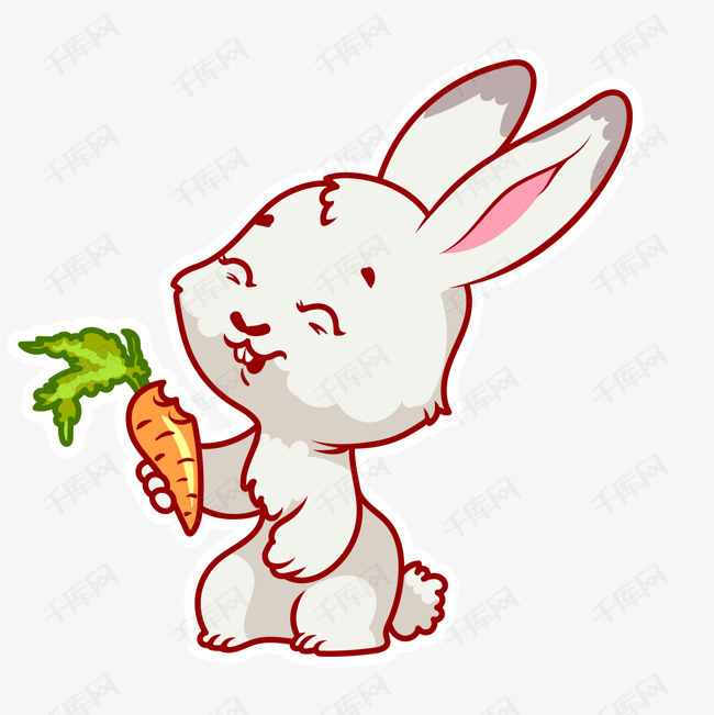千库网提供卡通吃胡萝卜的小白兔矢量