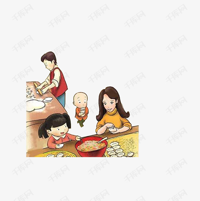 全家动手一起包饺子