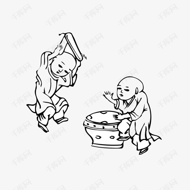 玩耍的孩子古代简笔画