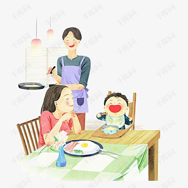 卡通小孩吃面