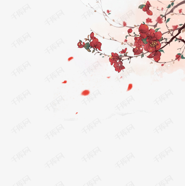 手绘古风落花设计素材