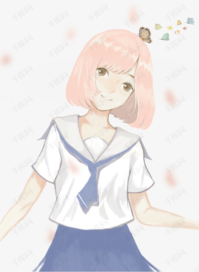 卡通手绘校服女孩插画