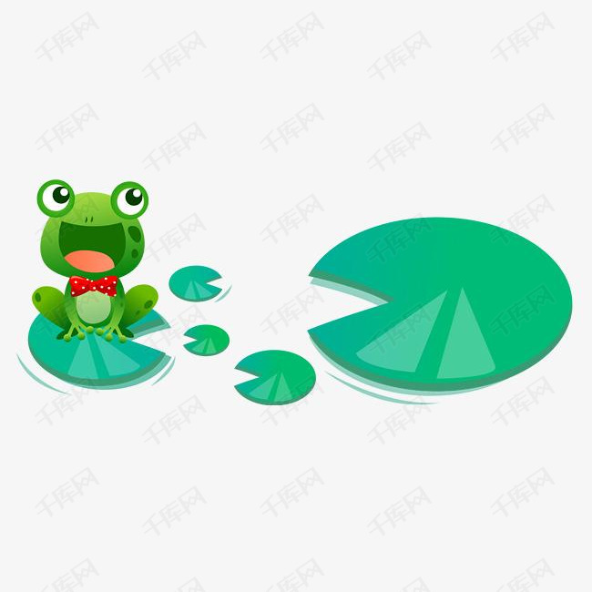 卡通手绘绿色小青蛙荷叶
