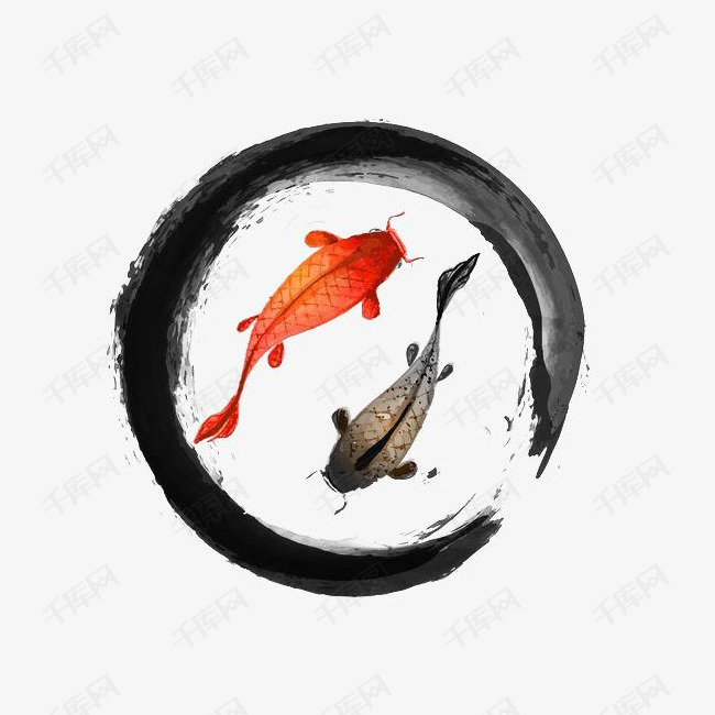 手绘中国风双鱼戏水的素材免抠中国风水墨风手绘鱼金鱼戏水水产