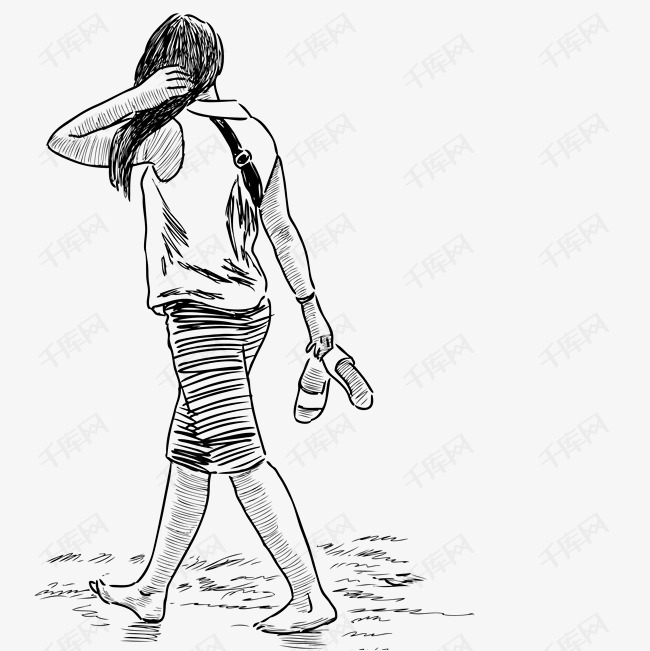 卡通手绘女孩背影