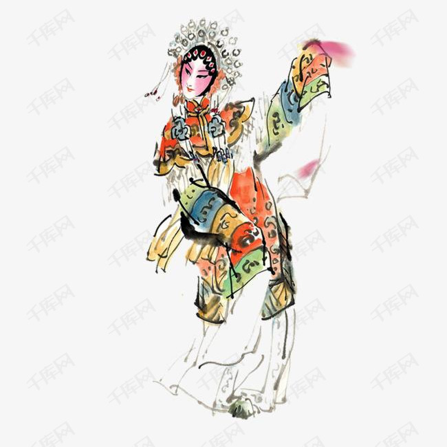 手绘水墨中国画京剧人物插图