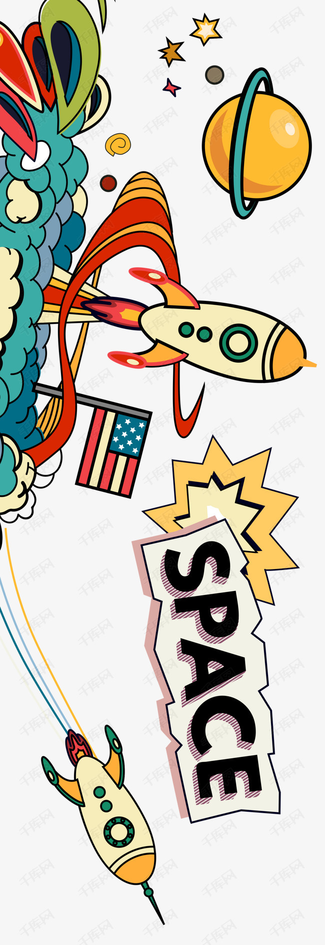 卡通火箭和卫星发射的素材免抠卫星发射火箭科技卡通飞航手绘图