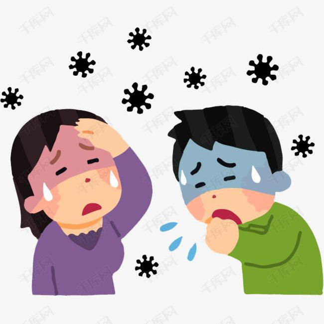 手绘卡通青年人生病咳嗽免抠的素材免抠嗓子不舒服难受咳嗽生病感冒不