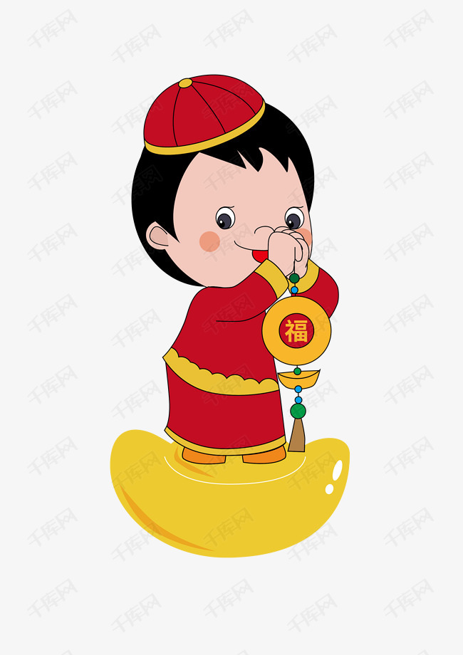 新年红色中国风矢量拜新年祝福卡通男孩形象P