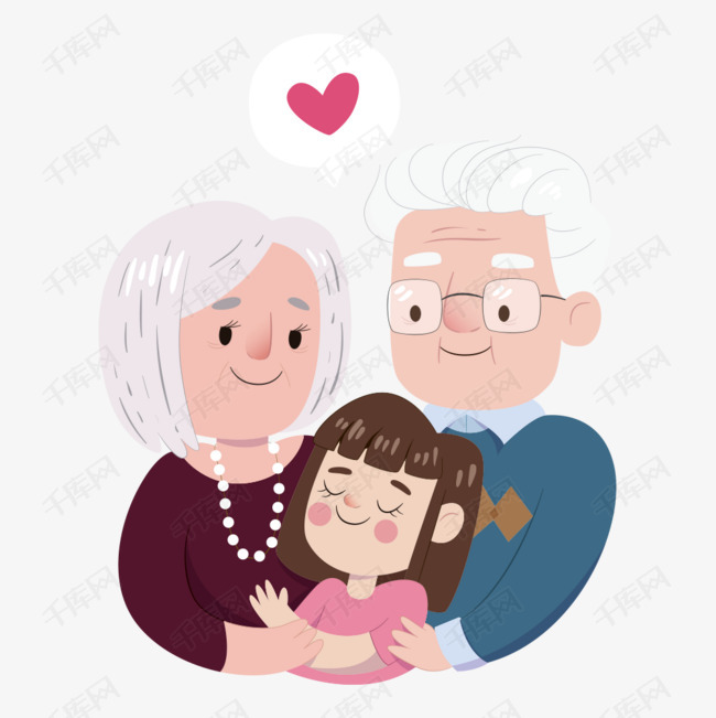 手绘幸福家人的素材免抠老人手绘爱心幸福拥抱孩子