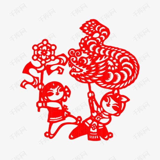 红色中国风可爱小孩剪纸