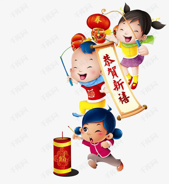 卡通小孩放鞭炮