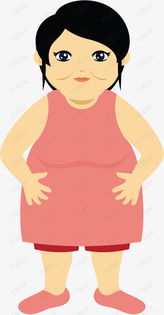 卡通粉衣微胖妇女的素材免抠卡通妇女微胖女生世界肥胖日健康体重胖子