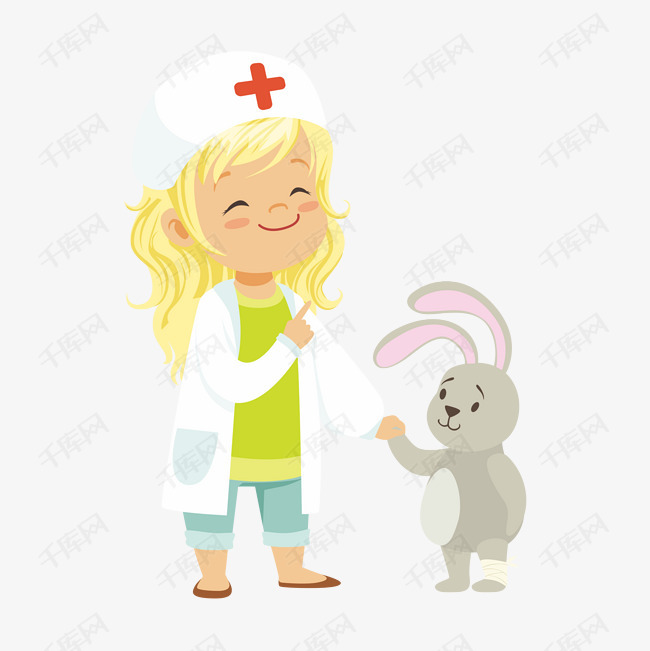 小兔子和卡通女医生的素材免抠卡通宠物小兔子动物可爱的女医生