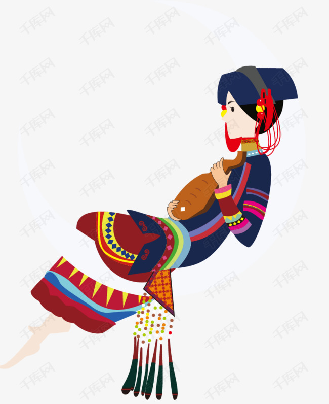 壮族美女的素材免抠壮族服饰壮族姑娘美女插图装饰女子