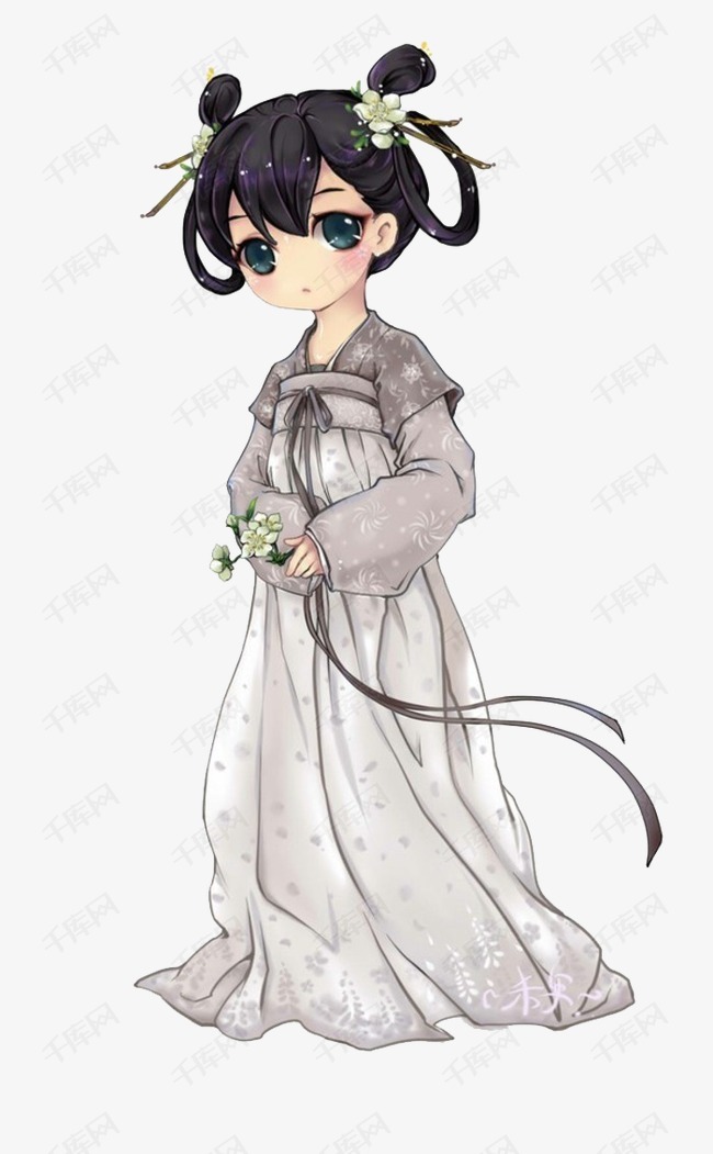 汉服少女的素材免抠汉服中国风手绘卡通