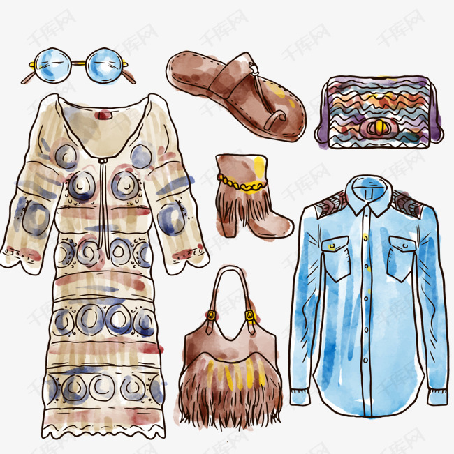 手绘衣服的素材免抠波西米亚风手绘衣服流苏