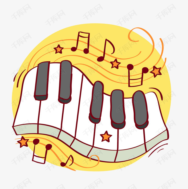 手绘音乐键盘的素材免抠手绘音符曲线五角星乐器钢琴