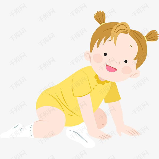卡通趴在地上的小女孩