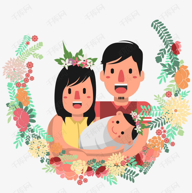 卡通温馨三口之家矢量