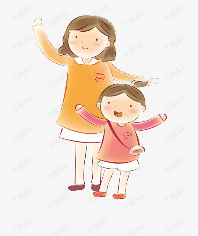 卡通手绘妈妈和小女孩