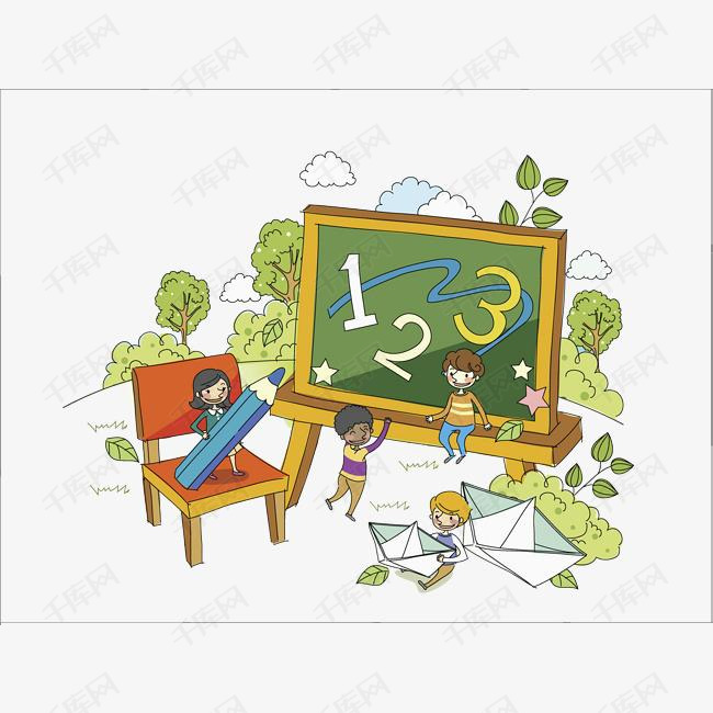 创意教书的幼儿园老师的素材免抠数字蓝色铅笔多彩卡通手绘简约