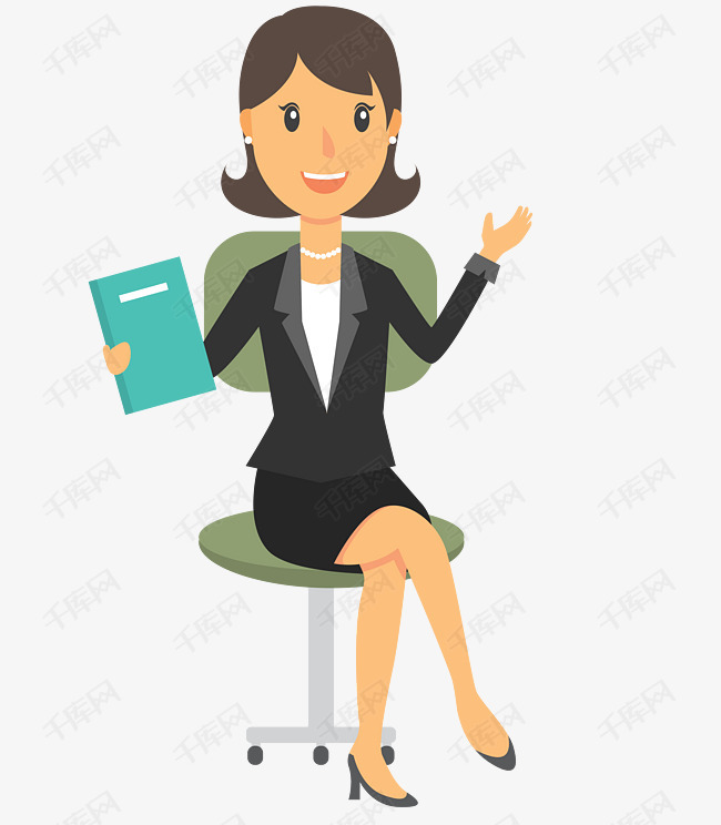 卡通职业女性坐在椅子上讲课谈论psd源文件