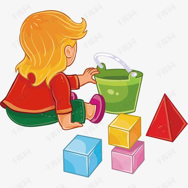 堆积木的孩子的素材免抠矢量png卡通孩子积木彩色积木益智游戏绿色