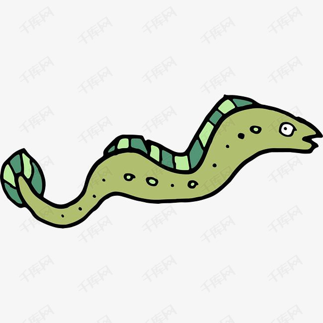 手绘卡通绿色海蛇