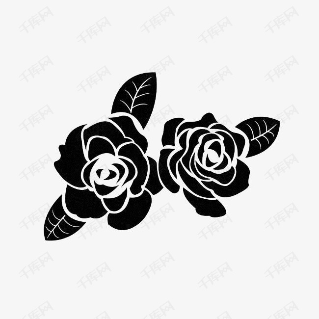 黑色玫瑰花剪影的素材免抠黑色手绘剪影玫瑰花卉线描花矢量图植物线条