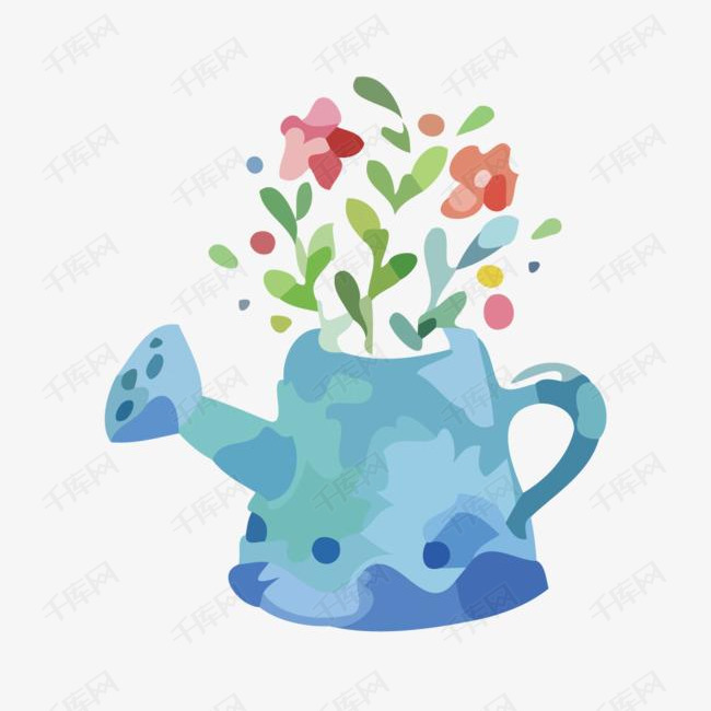 矢量手绘长出花朵的浇水壶素材图片免费下载_高清卡通