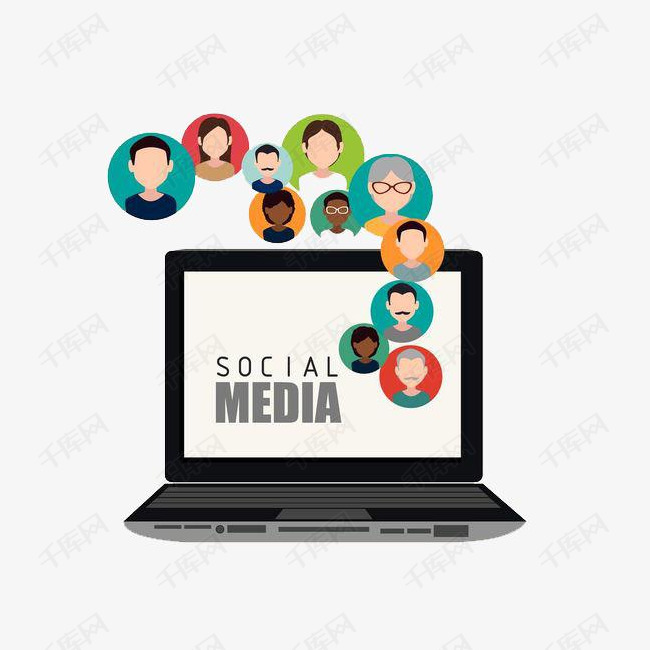 白色屏幕上的社交头像的素材免抠电脑英文字母社交头像卡通创意商务