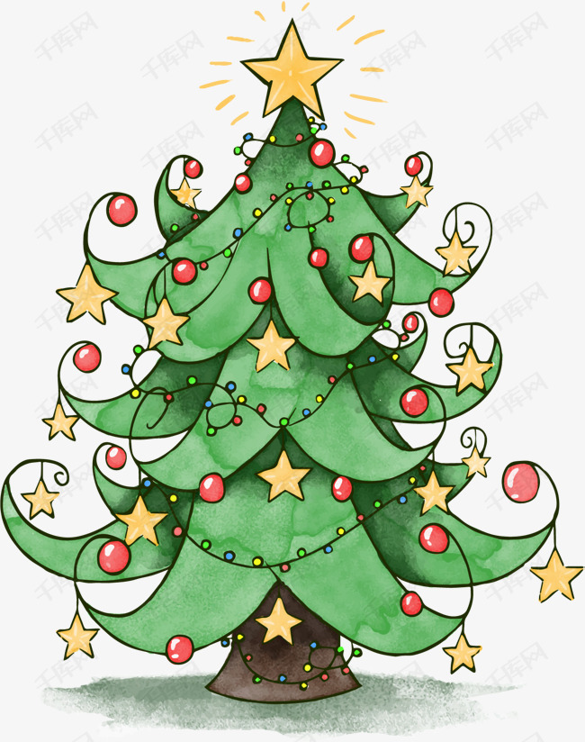 矢量手绘卡通圣诞树的素材免抠矢量手绘卡通圣诞树装饰小彩灯