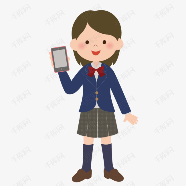 拿手机的女学生卡通图